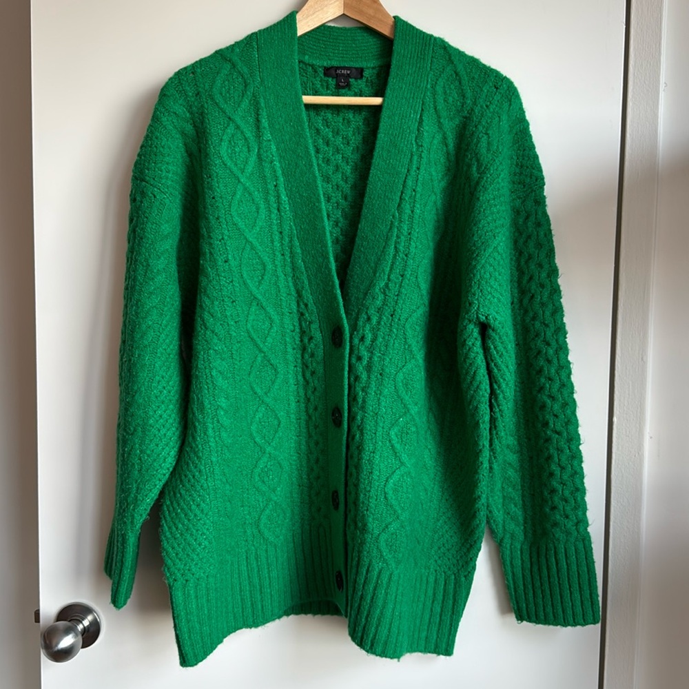 J.CREW - cable-knit stretch wool cardigan sweater